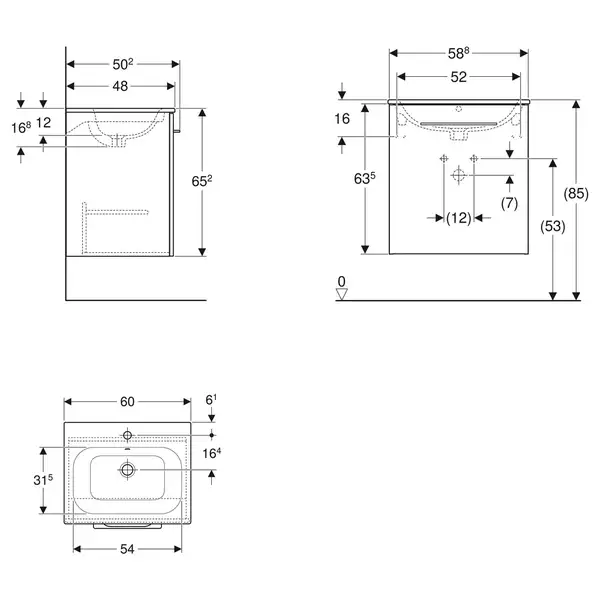 Тумба с раковиной Geberit Selnova Square slim rim 60 см, орех тёмный (501.254.00.1)