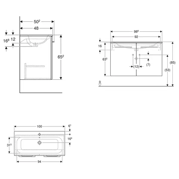 Тумба с раковиной Geberit Selnova Square slim rim 100 см, орех тёмный (501.262.00.1)
