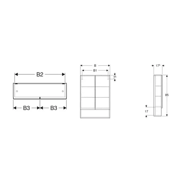 Зеркальный шкафчик Geberit Selnova Square 58,8 х 17,5 х h85 см, лава матовая (501.265.00.1)