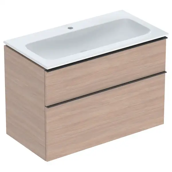 Тумба с раковиной Geberit iCon slim rim 90 см, корпус и фасад - дуб / ручки - лава мат 502.337.JH.1 Тумба с раковиной Geberit iCon slim rim 90 см, корпус и фасад - дуб / ручки - лава мат 502.337.JH.1