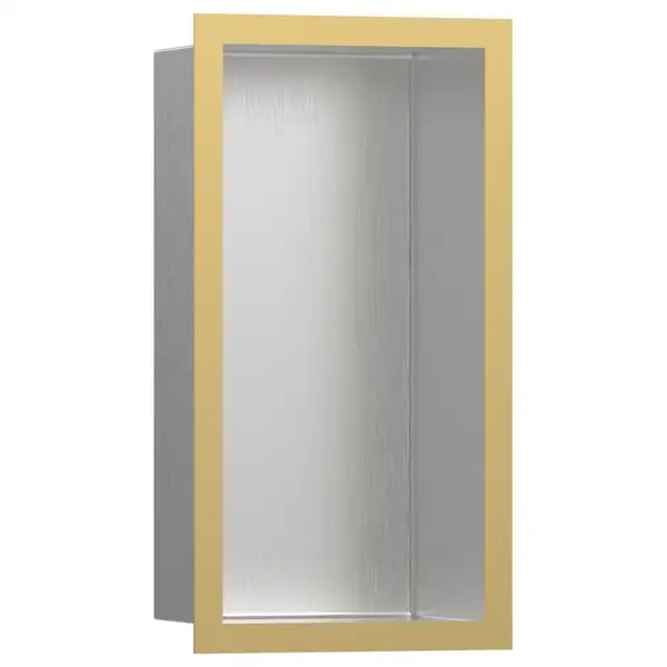 Настенная ниша из матовой нержавеющей стали с дизайнерской рамкой Hansgrohe XtraStoris Individual 30 х 15 х 10 см, полированное золото (56094990) фото 1 Aquada.com.ua Настенная ниша из матовой нержавеющей стали с дизайнерской рамкой Hansgrohe XtraStoris Individual 30 х 15 х 10 см, полированное золото (56094990) фото 1 Aquada.com.ua