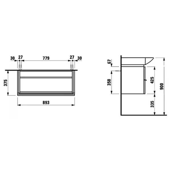 Шафка Case під умив Palace 90(H4012520754751)+2шухляди,білий глянець Laufen ШВЕЙЦАРІЯ