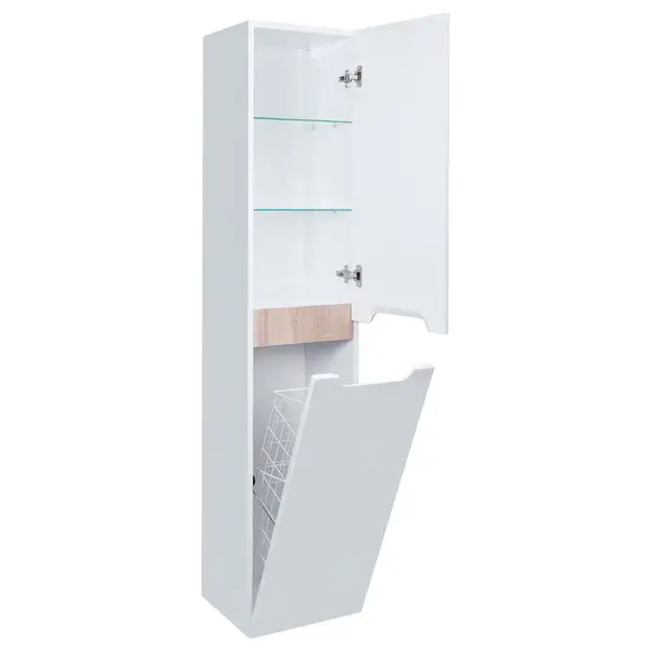 Пенал подвесной Qtap Virgo 350х1600х316 White/Whitish oak с корзиной для белья QT1876PP1651KRWWO Пенал подвесной Qtap Virgo 350х1600х316 White/Whitish oak с корзиной для белья QT1876PP1651KRWWO