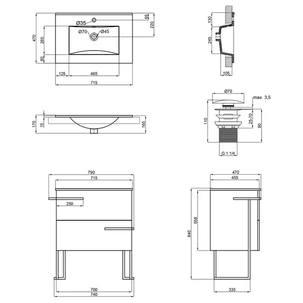 Комплект Qtap Taurus 700х800х437 Whitish oak тумба напольная + раковина врезная QT2471TNT703WO Комплект Qtap Taurus 700х800х437 Whitish oak тумба напольная + раковина врезная QT2471TNT703WO