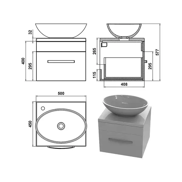 Snail Тумба «Адель» з умивальником «Фієста» А600 Антрацит глянец (500КМ174A600)