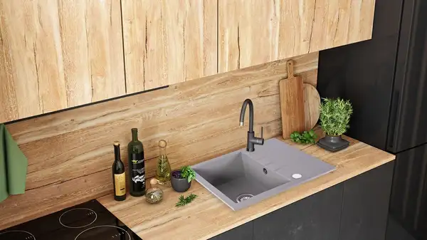 Гранитная кухонная мойка REA NORTH GREY серая (ZLE-00128) Гранитная кухонная мойка REA NORTH GREY серая (ZLE-00128)