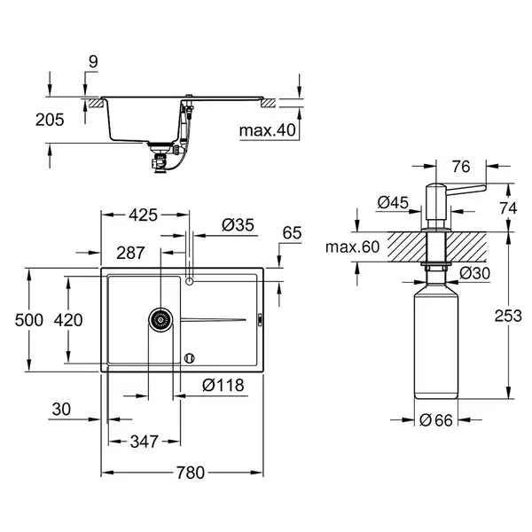 Набор Grohe мойка кухонная K400 31639AT0 + дозатор для моющего средства Contemporary 40536000 (31639AT040536000)