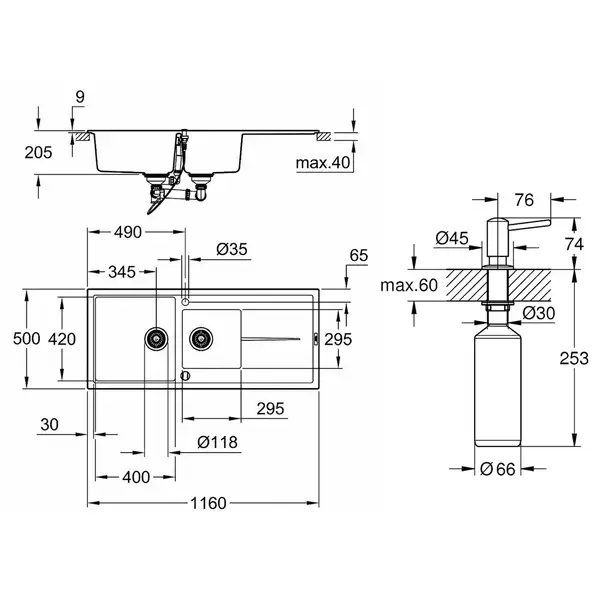 Набор Grohe мойка кухонная K400 31643AP0 + дозатор для моющего средства Contemporary 40536000 (31643AP040536000) Набор Grohe мойка кухонная K400 31643AP0 + дозатор для моющего средства Contemporary 40536000 (31643AP040536000)