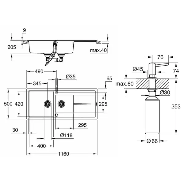 Набор Grohe мойка кухонная K400 31643AT0 + дозатор для моющего средства Contemporary 40536000 (31643AT040536000) Набор Grohe мойка кухонная K400 31643AT0 + дозатор для моющего средства Contemporary 40536000 (31643AT040536000)