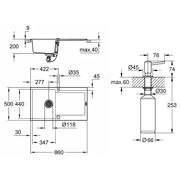 Набор Grohe мойка кухонная K500 31644AP0 + дозатор для моющего средства Contemporary 40536000 (31644AP040536000) Набор Grohe мойка кухонная K500 31644AP0 + дозатор для моющего средства Contemporary 40536000 (31644AP040536000)
