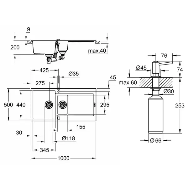Набор Grohe мойка кухонная K500 31646AP0 + дозатор для моющего средства Contemporary 40536000 (31646AP040536000) Набор Grohe мойка кухонная K500 31646AP0 + дозатор для моющего средства Contemporary 40536000 (31646AP040536000)
