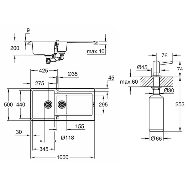 Набор Grohe мойка кухонная K500 31646AT0 + дозатор для моющего средства Contemporary 40536000 (31646AT040536000) Набор Grohe мойка кухонная K500 31646AT0 + дозатор для моющего средства Contemporary 40536000 (31646AT040536000)