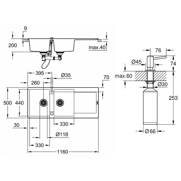 Набор Grohe мойка кухонная K500 31647AT0 + дозатор для моющего средства Contemporary 40536000 (31647AT040536000) Набор Grohe мойка кухонная K500 31647AT0 + дозатор для моющего средства Contemporary 40536000 (31647AT040536000)
