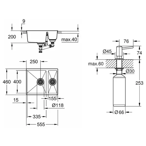 Набор Grohe мойка кухонная K500 31648AP0 + дозатор для моющего средства Contemporary 40536000 (31648AP040536000) Набор Grohe мойка кухонная K500 31648AP0 + дозатор для моющего средства Contemporary 40536000 (31648AP040536000)