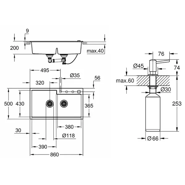 Набор Grohe мойка кухонная K500 31649AP0 + дозатор для моющего средства Contemporary 40536000 (31649AP040536000) Набор Grohe мойка кухонная K500 31649AP0 + дозатор для моющего средства Contemporary 40536000 (31649AP040536000)