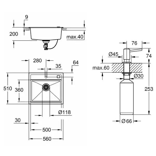Набор Grohe мойка кухонная K700 31651AT0 + дозатор для моющего средства Contemporary 40536000 (31651AT040536000)