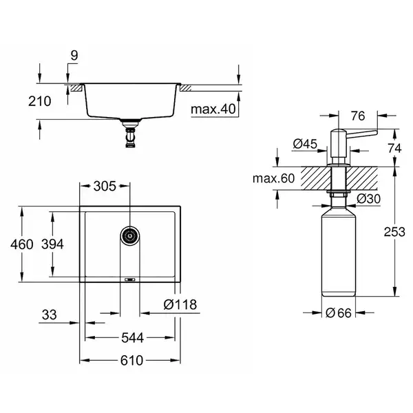 Набор Grohe мойка кухонная K700 31655AT0 + дозатор для моющего средства Contemporary 40536000 (31655AT040536000)