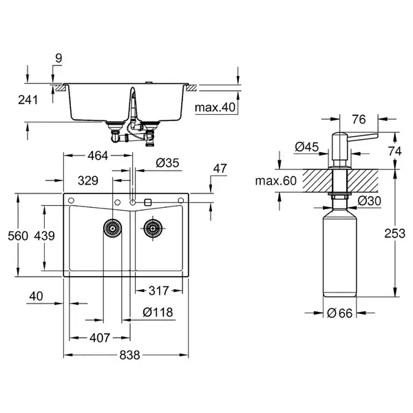 Набор Grohe мойка кухонная K700 31657AT0 + дозатор для моющего средства Contemporary 40536000 (31657AT040536000)