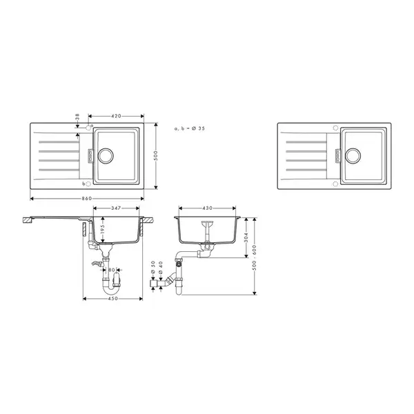 Мийка для кухні Hansgrohe S52 S520-F345, чорний сірий камінь 43356290