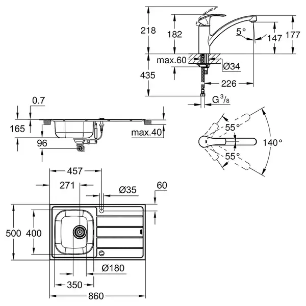 Комплект кухонної мийки і змішувача Grohe K200 (31565SD1)