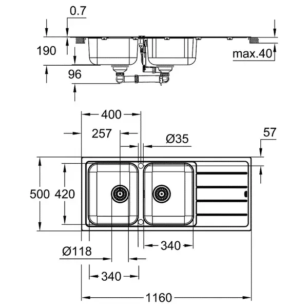 Мийка для кухні із нержавіючої сталі Grohe K500 (31588SD1)