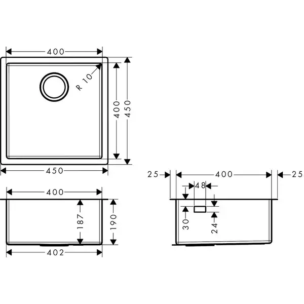 Кухонна мийка Hansgrohe S71 S719-U400 під стільницю 450х450, stainless steel (43425800) Кухонна мийка Hansgrohe S71 S719-U400 під стільницю 450х450, stainless steel (43425800)