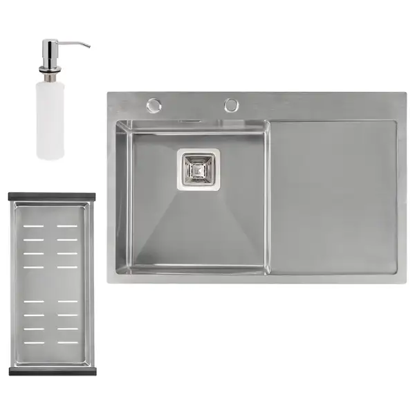 Набор 3 в 1 Qtap кухонная мойка DK7850L 3.0/1.2 мм Satin + сушилка + дозатор для моющего средства (QTDK7850LSET3012) фото 1 Aquada.com.ua