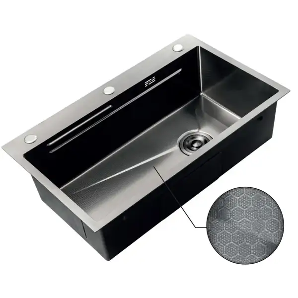 Мийка Zerix ZH7545-SET-05 DECOR NANO-BLACK (3.0/0.8) з нерж. сталі, комплект (графіт) (ZM5582) Мийка Zerix ZH7545-SET-05 DECOR NANO-BLACK (3.0/0.8) з нерж. сталі, комплект (графіт) (ZM5582)