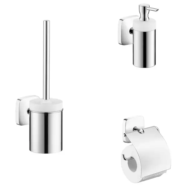 Набор аксессуаров 3-в-1 Hansgrohe PuraVida (цвет - хром/стекло матовое, белое) (10002219) фото 1 Aquada.com.ua