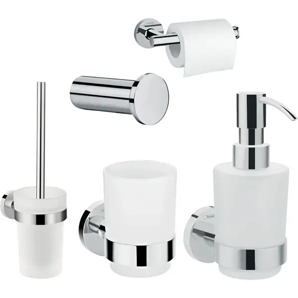 Набір аксесуарів Hansgrohe Logis Universal подвійний гачок, диспенсер, ершик, тримач паперу, склянка (20210006) Набір аксесуарів Hansgrohe Logis Universal подвійний гачок, диспенсер, ершик, тримач паперу, склянка (20210006)