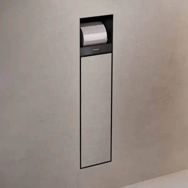Вбудований тримач для йоржика та туалетного паперу Hansgrohe XtraStoris Rock, колір - Matt Black 56062670 Вбудований тримач для йоржика та туалетного паперу Hansgrohe XtraStoris Rock, колір - Matt Black 56062670