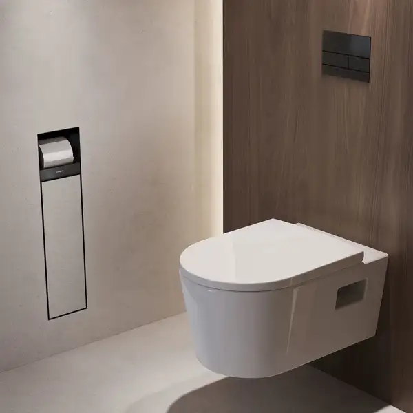 Вбудований тримач для йоржика та туалетного паперу Hansgrohe XtraStoris Rock, колір - Matt Black 56062670 Вбудований тримач для йоржика та туалетного паперу Hansgrohe XtraStoris Rock, колір - Matt Black 56062670