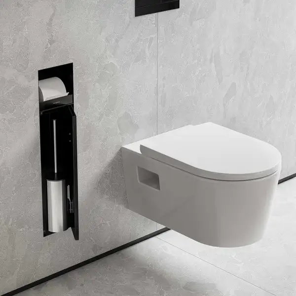 Вбудований тримач для йоржика та туалетного паперу Hansgrohe XtraStoris Rock, колір - Matt Black 56062670 Вбудований тримач для йоржика та туалетного паперу Hansgrohe XtraStoris Rock, колір - Matt Black 56062670