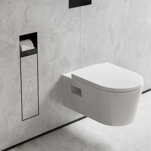 Вбудований тримач для йоржика та туалетного паперу Hansgrohe XtraStoris Rock, колір - Matt Black 56062670 Вбудований тримач для йоржика та туалетного паперу Hansgrohe XtraStoris Rock, колір - Matt Black 56062670