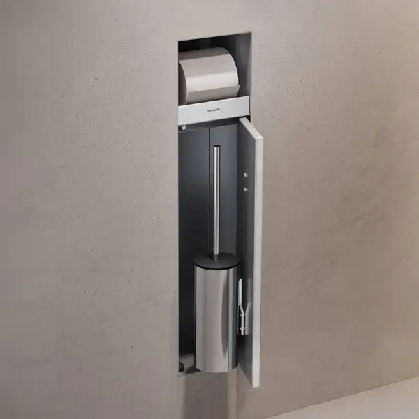 Вбудований тримач для йоржика та туалетного паперу Hansgrohe XtraStoris Rock, колір - Matt White 56062700 Вбудований тримач для йоржика та туалетного паперу Hansgrohe XtraStoris Rock, колір - Matt White 56062700