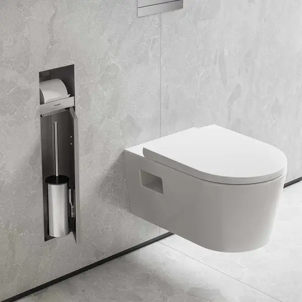 Вбудований тримач для йоржика та туалетного паперу Hansgrohe XtraStoris Rock, колір - Brushed Stainless Steel  56062800