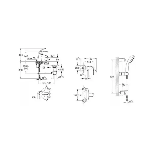 Набор смесителей для ванны 3-в-1 Grohe Eurosmart S (цвет - хром) (123244S) фото 2 Aquada.com.ua