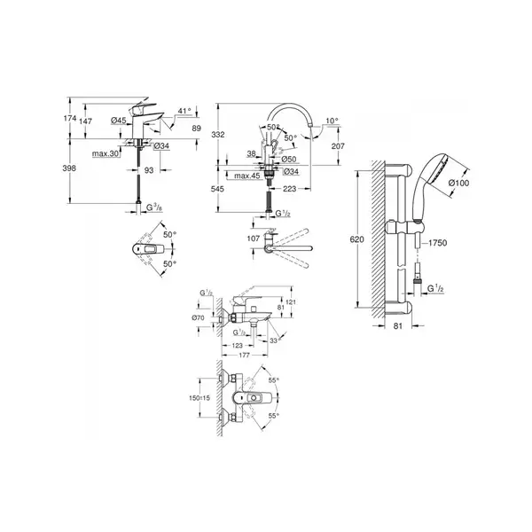 Набір змішувачів 4 в 1 BauLoop New (UA123225K0), Grohe Набір змішувачів 4 в 1 BauLoop New (UA123225K0), Grohe