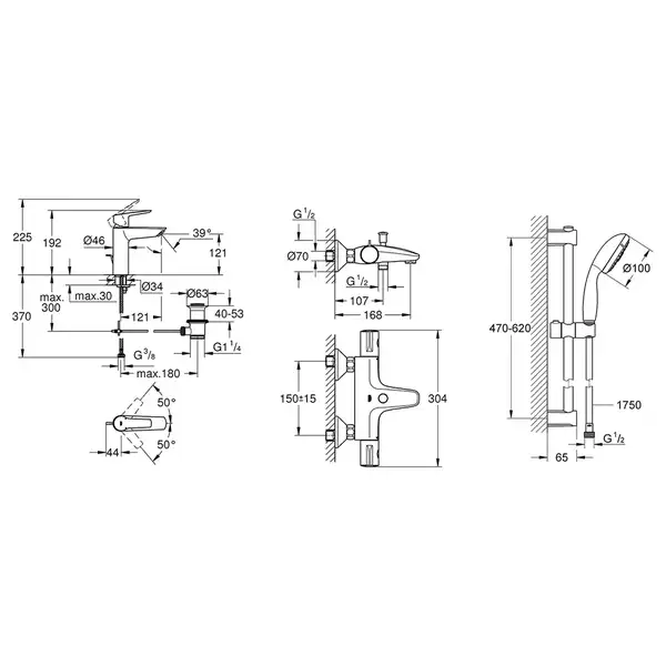 Набір змішувачів 3 в 1 для ванної кімнати S-Size Grohe Start UA202304TS Набір змішувачів 3 в 1 для ванної кімнати S-Size Grohe Start UA202304TS
