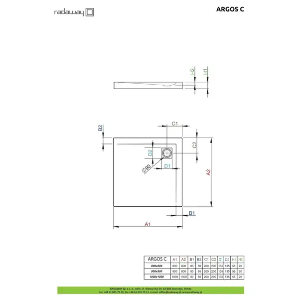 Radaway Argos C Душовий піддон 90x90 см, білий (4AC99-01) Radaway Argos C Душовий піддон 90x90 см, білий (4AC99-01)