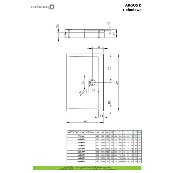 Душовий піддон зі з'ємною панеллю Argos D 140x90 см, RADAWAY (4ADN914-02)