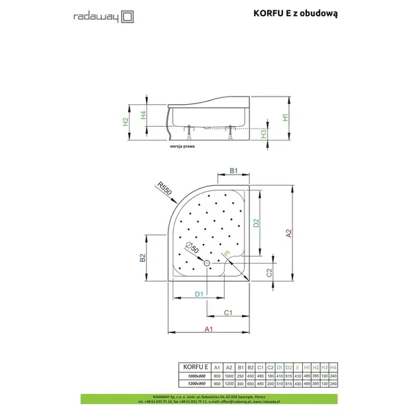 Душовий піддон Korfu E 120x90 см лівий, RADAWAY (4E91240-03L)