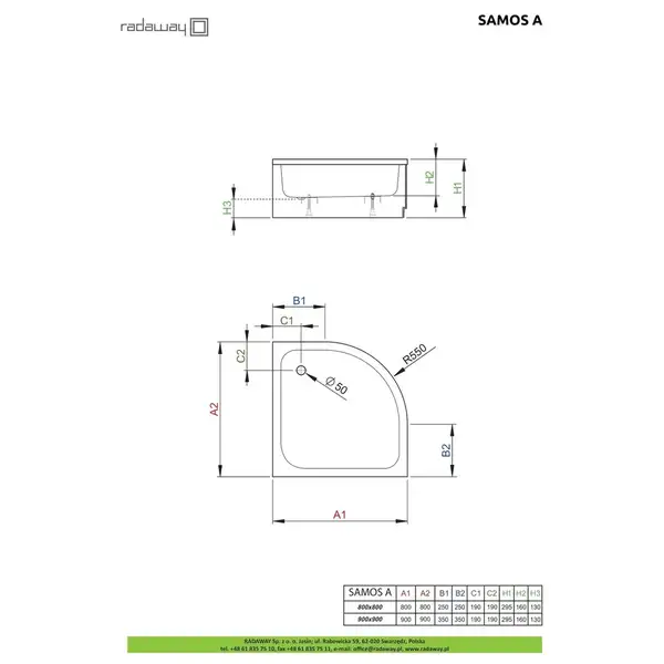 Radaway Samos A Душовий піддон 90x90 см, білий (4S99300-03) Radaway Samos A Душовий піддон 90x90 см, білий (4S99300-03)