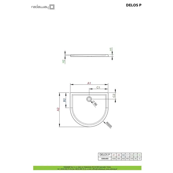 Душовий піддон Delos P 100x90см, RADAWAY (4Z19035-03N) Душовий піддон Delos P 100x90см, RADAWAY (4Z19035-03N)