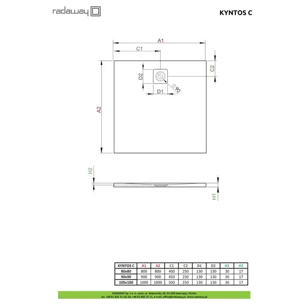 Душовий піддон Kyntos C 90x90 см Cemento, RADAWAY (HKC9090-74) Душовий піддон Kyntos C 90x90 см Cemento, RADAWAY (HKC9090-74)