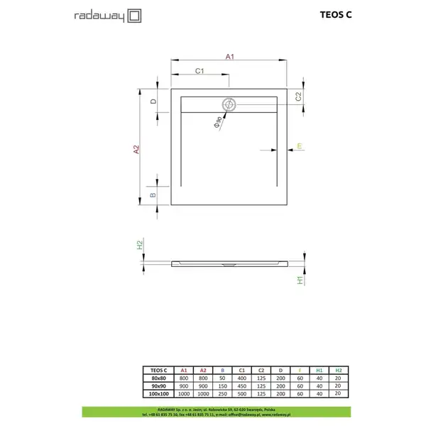 Radaway Teos C Душовий піддон 90x90 см, білий (HTC9090-04)