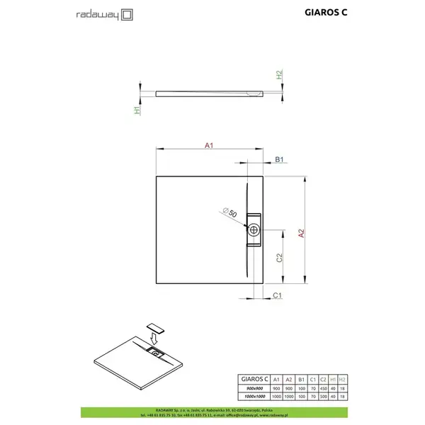 Душовий піддон Giaros C 100x100 см, RADAWAY (M3GRC1010)