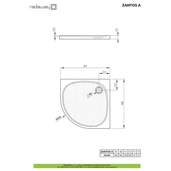 Душовий піддон Zantos A 90x90 см, RADAWAY (M3ZNA9090-06)