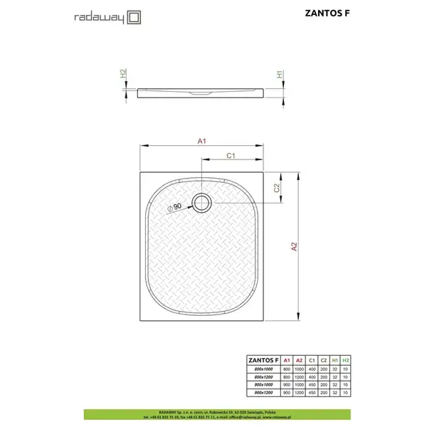 Душовий піддон Zantos F 120x90 см, RADAWAY (M3ZNF1290-06)