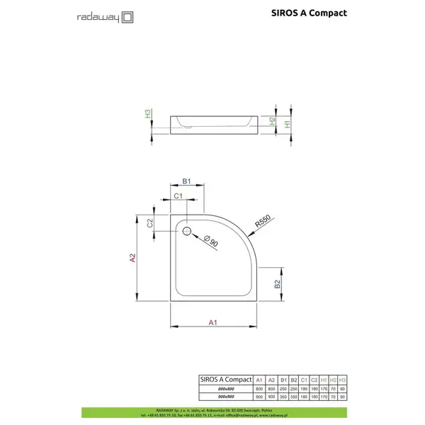 Душовий піддон Siros A Compact 80x80 см, RADAWAY (SBA8817-2)